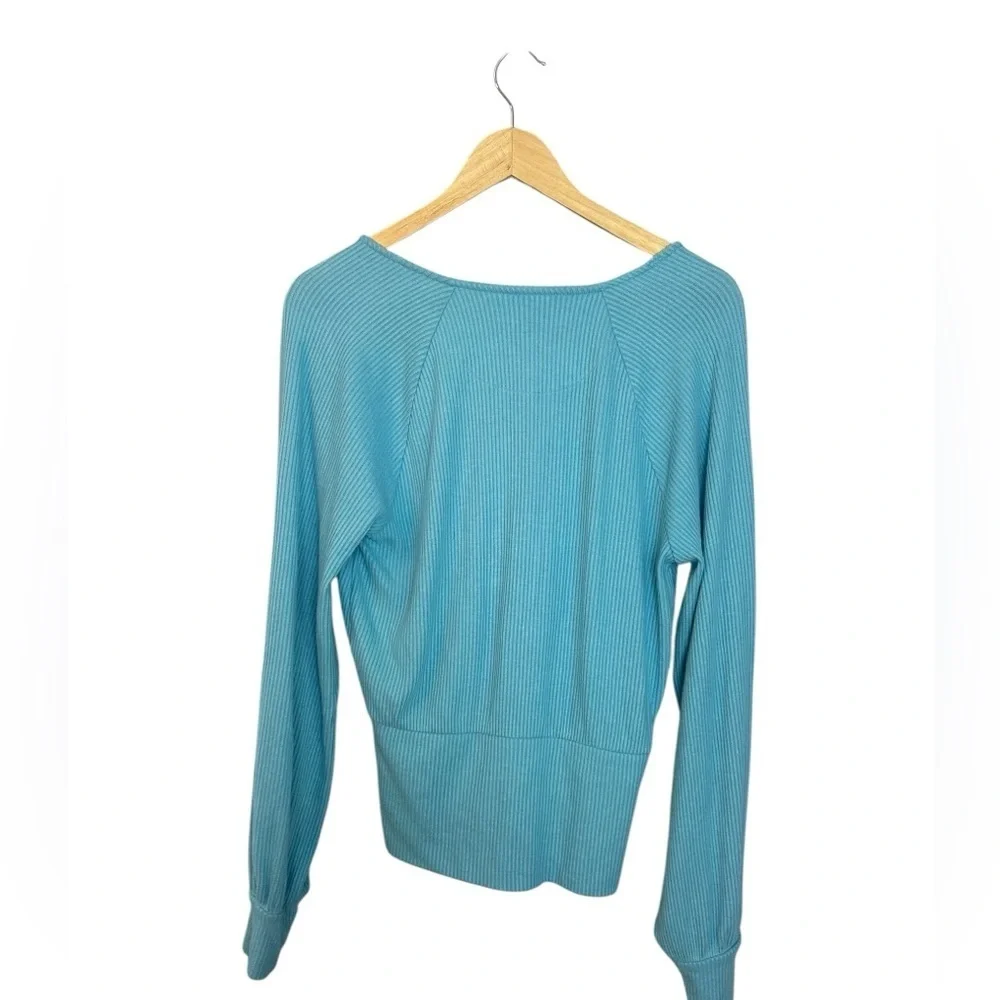 NWT By Anthropologie ribbed wrap front surplice balloon sleeve long sleeve top L - Picture 7 of 8